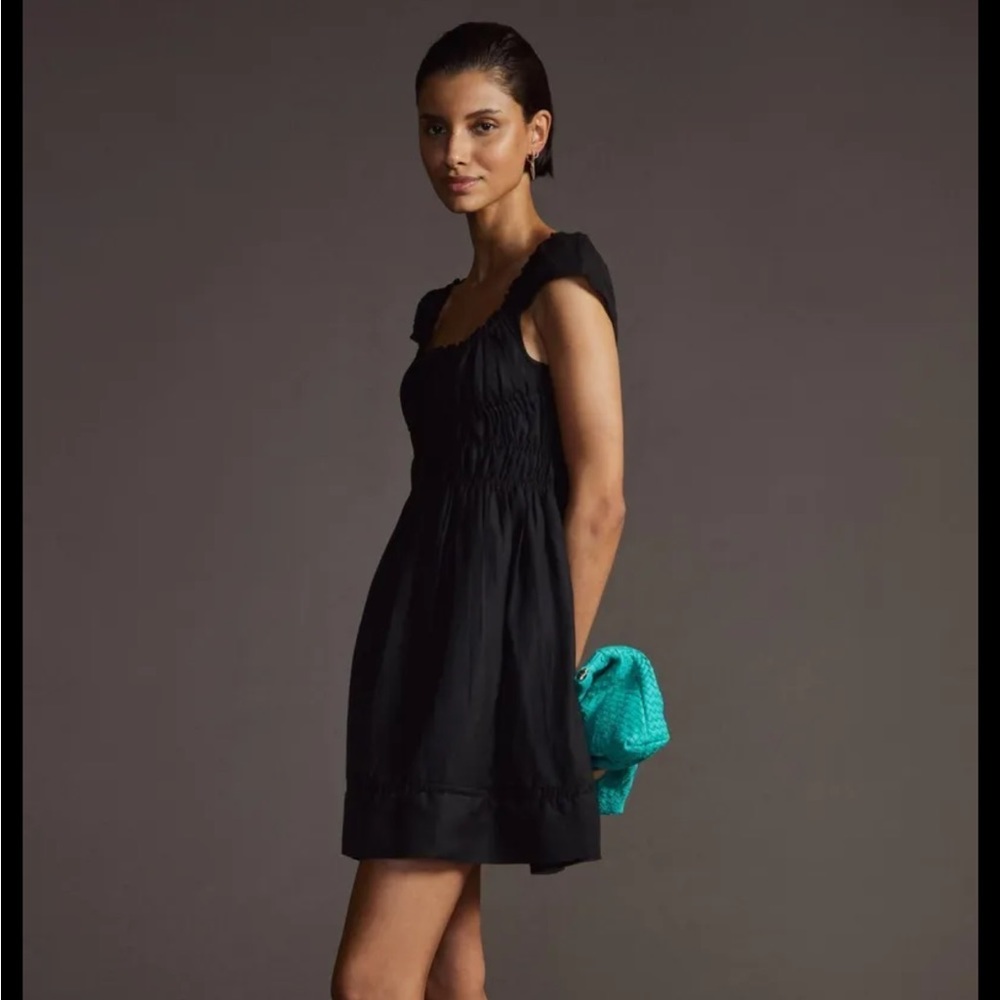 Anthropologie Smocked Waist Tie Back Mini Dress